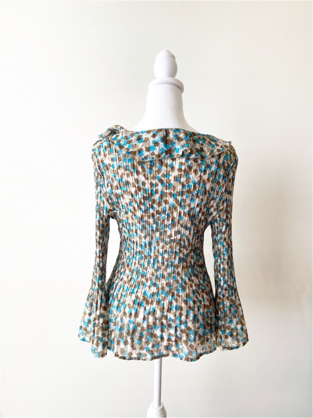 Allison Taylor Blue & Brown Ruffled Button-Front Blouse Size L - Picture 5 of 7